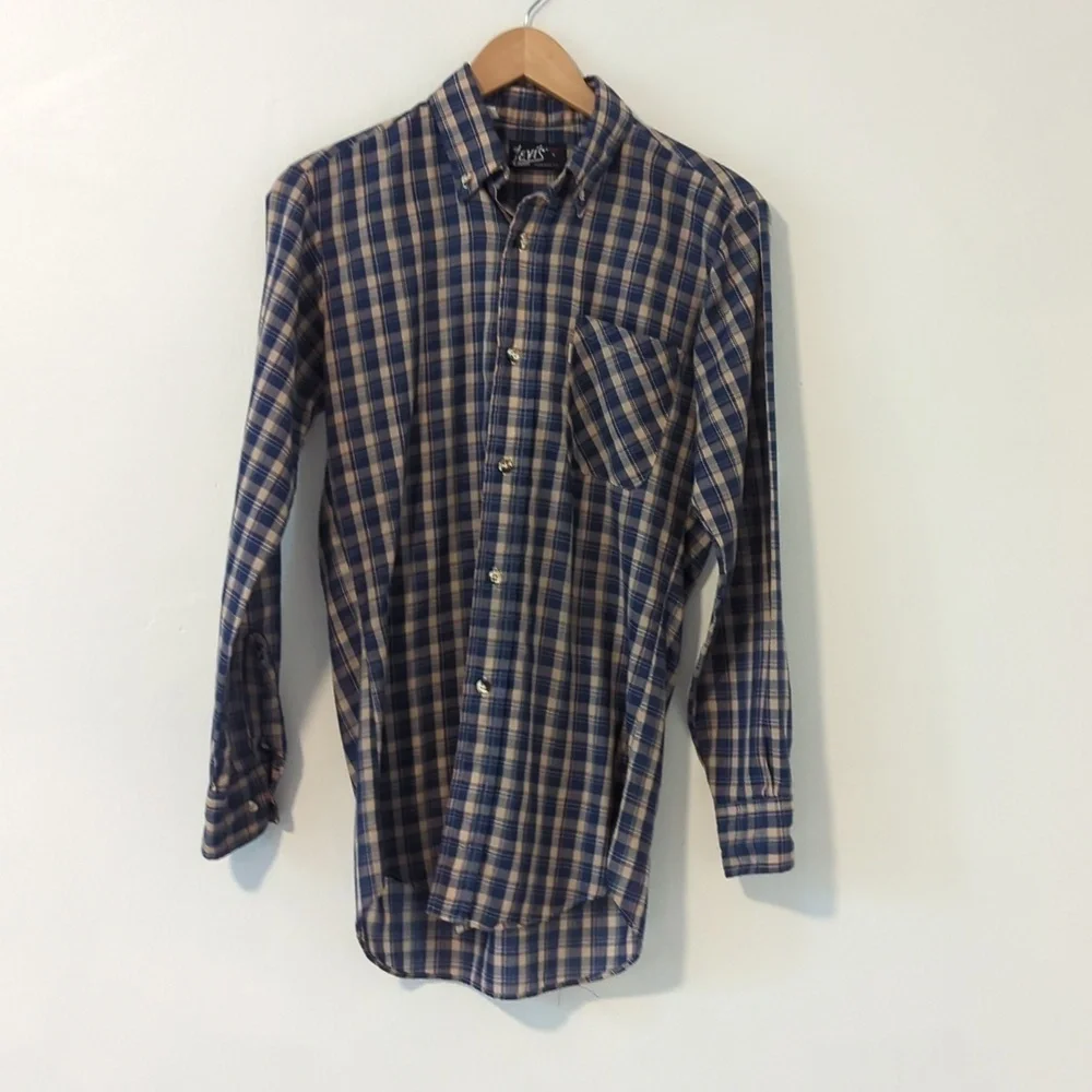 Vintage 80s Levi's Tapered Fit Plaid Button Down Western Shirt Sz Small